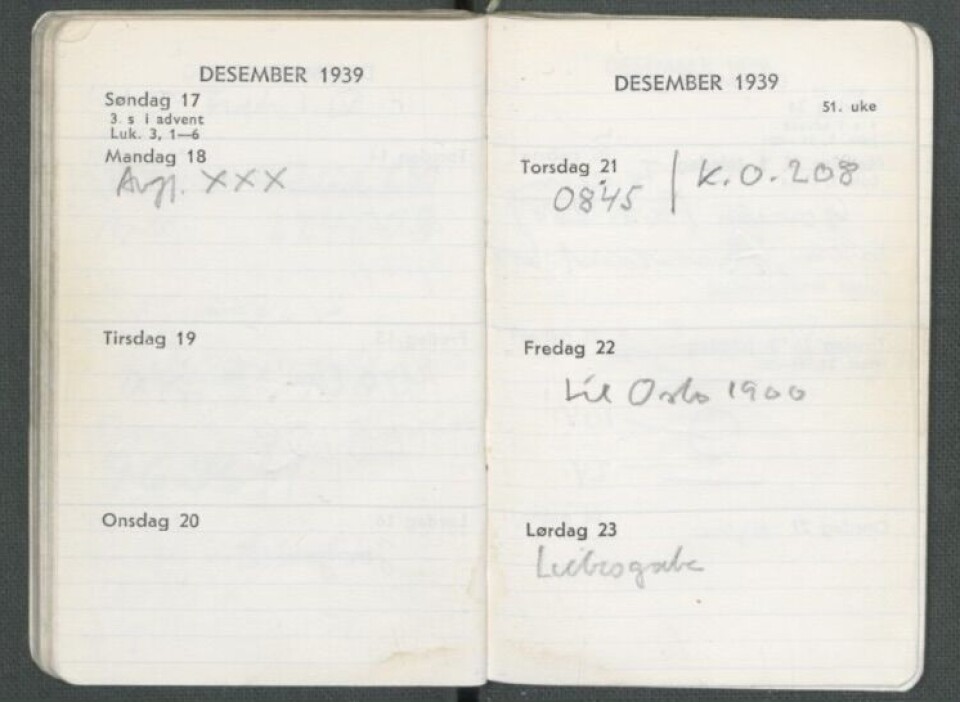 AVGJØRELSEN: Riksarkvet har en samling med 7. sanser etter Quisling. I almanakken fra 1939 har en innførsel søndag 17. desember en helt spesiell betydning for landets fremtid; «Avgj. XXX». Arkivreferanse RA/PA-0750/H/L0001. Almanakken er tilgjengelig i Digitalarkivet.