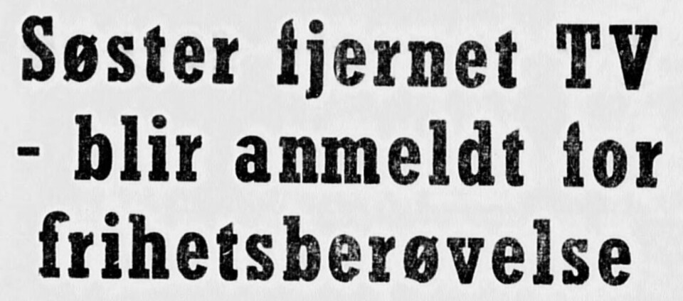 Utklipp fra Helgeland Arbeiderblad. Det står skrevet: Søster fjernet TV - blir anmeldt for frihetsberøvelse