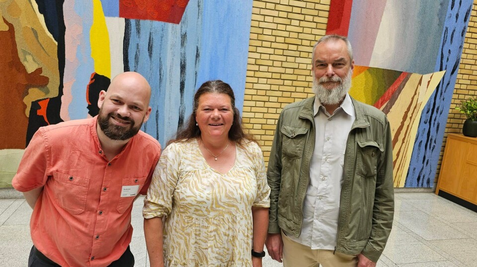 PÅ STORTINGET: Fra venstre: generalsekretær Kjetil Landrog (Arkivforbundet), Kathy Lie (SV) og styreleder Ole Martin Rønning (Arkivforbundet)