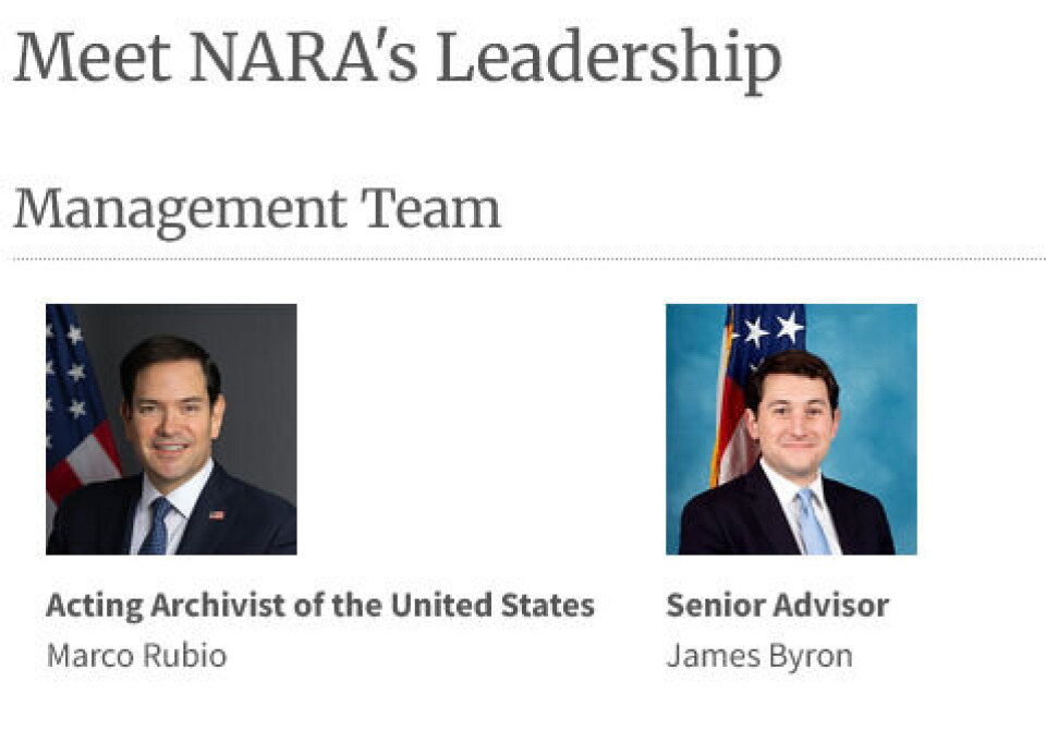 NY SJEF: Utenriksminister Marco Rubio har aldri blitt offisielt innviet som fungerende riksarkivar. En dag dukket han bare opp på denne siden.