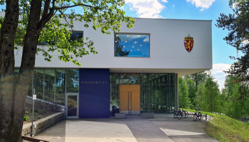 Hovedinngangen til Riksarkivet i Oslo på Sognsvann